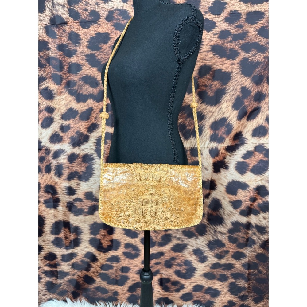 Vintage Light Tan Natural 1960's Hornback Alligator Skin Cross Body Shoulder Bag